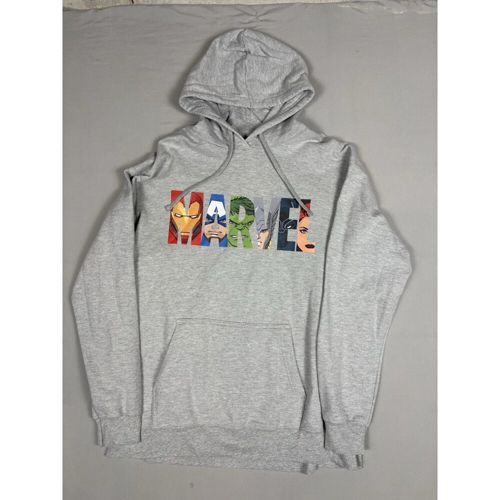 Marvel Avengers Hoodie Mens XL Gray Iron Man Cap America Hulk Thor Black Panther